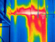 Thermogram showing areas of thermal bridging in a cold storage facility