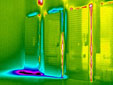 Thermogram showing areas of thermal bridging in a cold storage facility