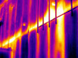 Thermogram showing areas of thermal bridging in a cold storage facility