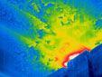 Thermogram showing areas of thermal bridging in a cold storage facility