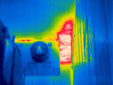 Thermogram showing areas of thermal bridging in a cold storage facility